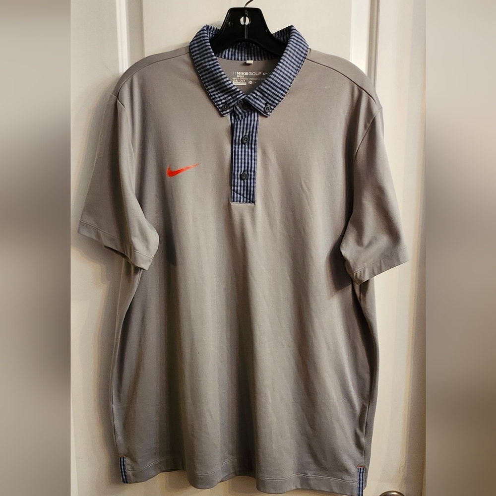 Gray Nike Polo w/ Plaid Collar & Orange Swoosh - XL
